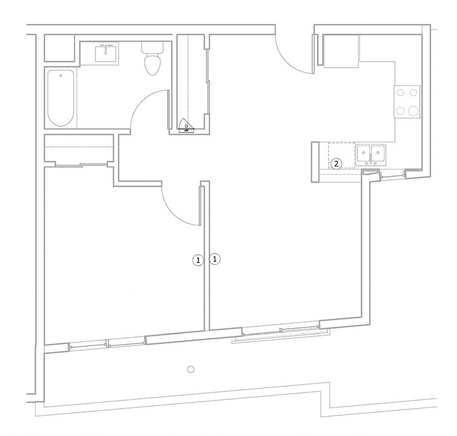 Floor plan for 1 bed, 1 bath